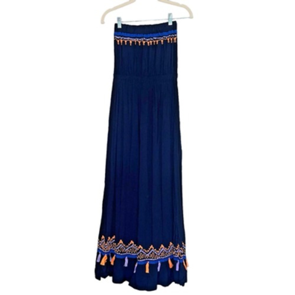 Skemo Navy Maxi Dress with Orange & Blue Tassel Trim